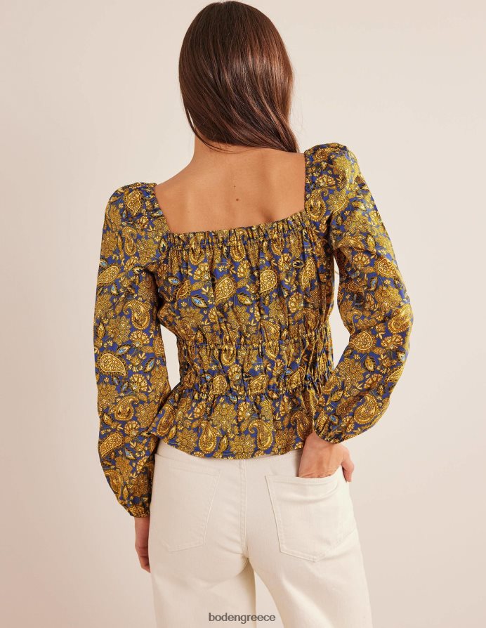 Harvest Gold & Paisley βεράντα είδη ένδυσης μπλούζα με ρουφηχτή μέση Boden γυναίκες 464PH81536
