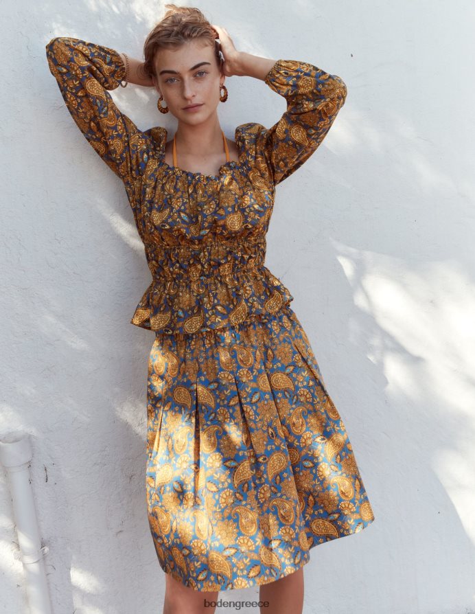 Harvest Gold & Paisley βεράντα είδη ένδυσης μπλούζα με ρουφηχτή μέση Boden γυναίκες 464PH81536