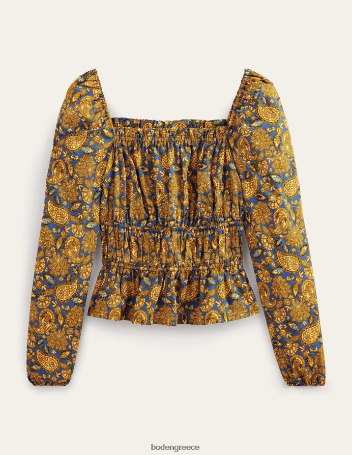 Harvest Gold & Paisley βεράντα είδη ένδυσης μπλούζα με ρουφηχτή μέση Boden γυναίκες 464PH81536