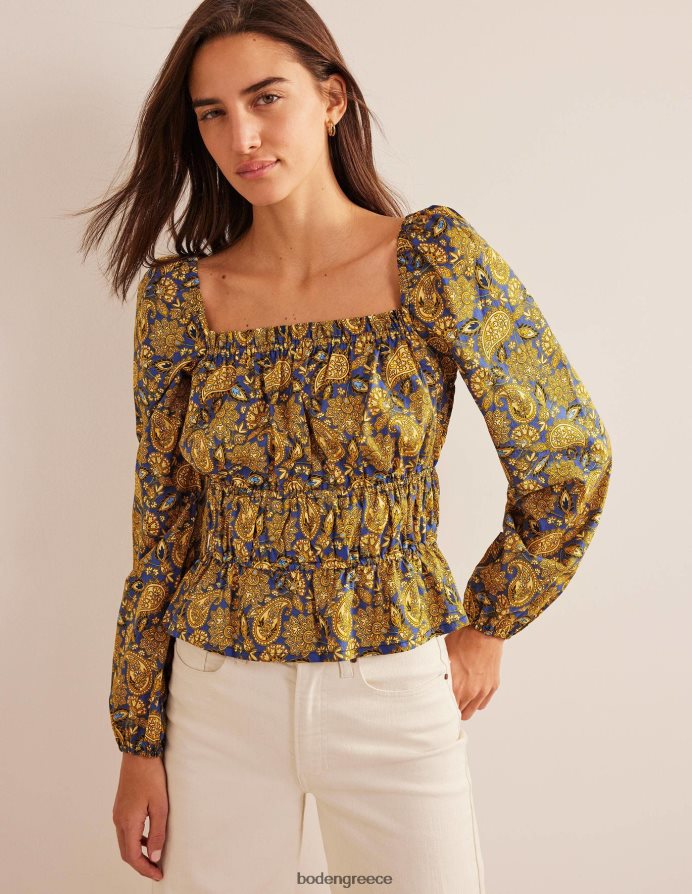 Harvest Gold & Paisley βεράντα είδη ένδυσης μπλούζα με ρουφηχτή μέση Boden γυναίκες 464PH81536