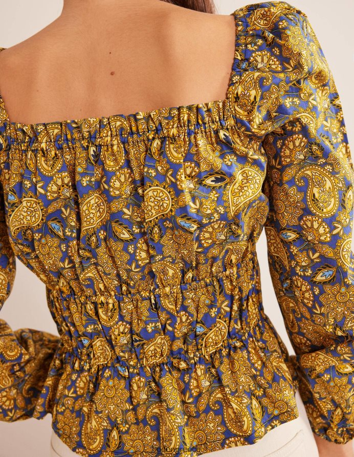 Harvest Gold & Paisley βεράντα είδη ένδυσης μπλούζα με ρουφηχτή μέση Boden γυναίκες 464PH81536