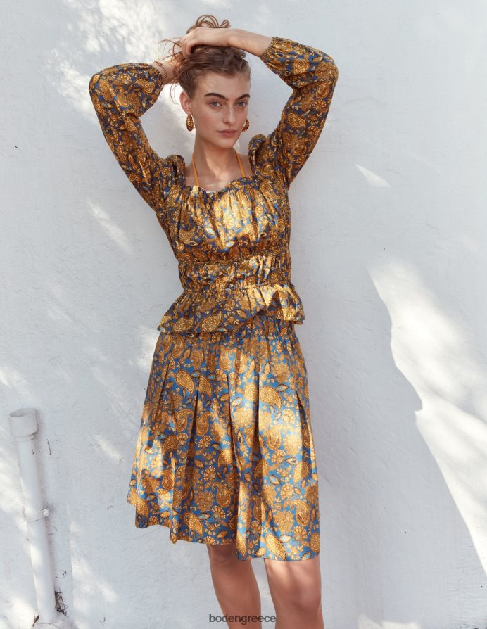 Harvest Gold & Paisley βεράντα είδη ένδυσης μπλούζα με ρουφηχτή μέση Boden γυναίκες 464PH81536