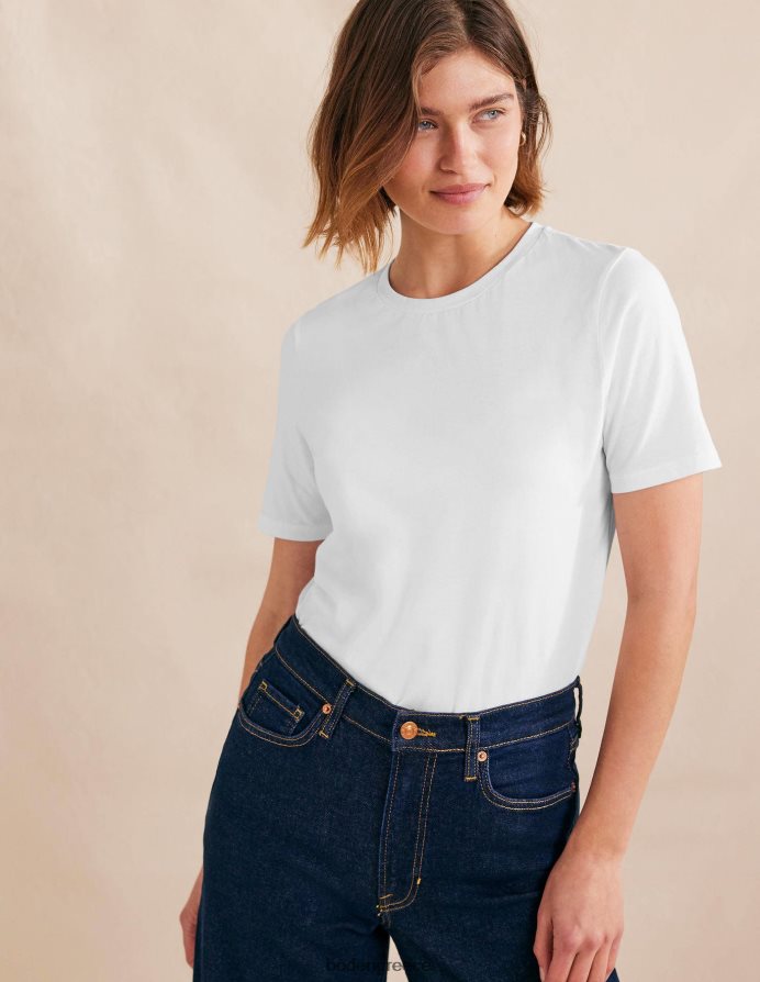 άσπρο είδη ένδυσης T-shirt με λαιμόκοψη από καθαρό βαμβάκι Boden γυναίκες 464PH81575