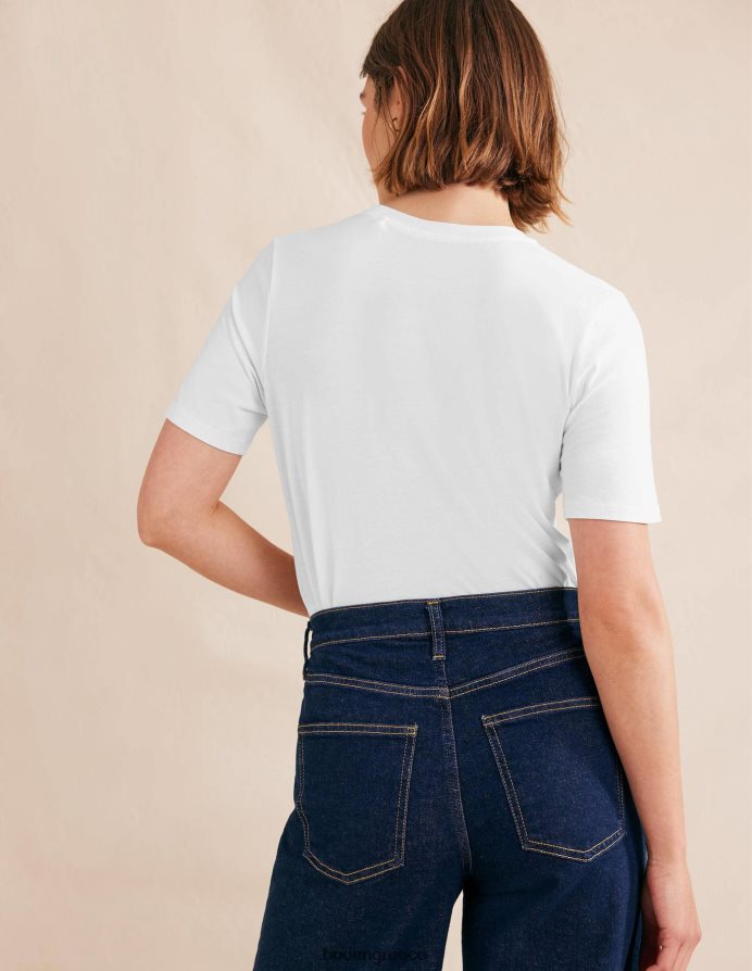 άσπρο είδη ένδυσης T-shirt με λαιμόκοψη από καθαρό βαμβάκι Boden γυναίκες 464PH81575