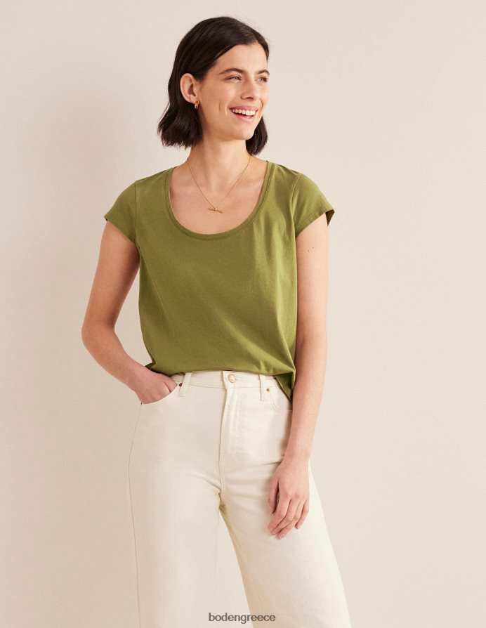 καπουλέ ελιά είδη ένδυσης T-shirt με λαιμόκοψη από καθαρό βαμβάκι Boden γυναίκες 464PH81767