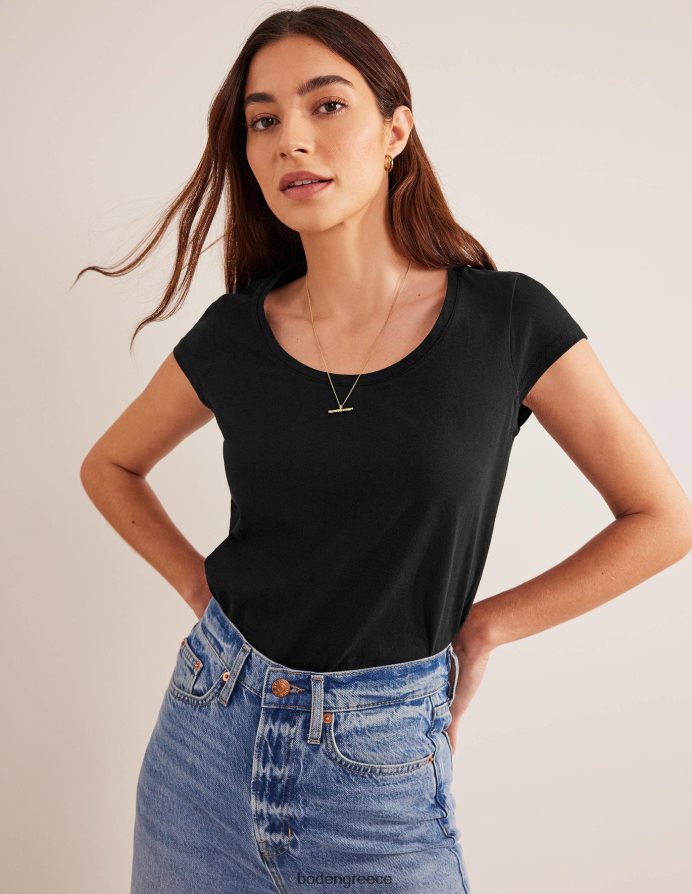 μαύρος είδη ένδυσης T-shirt με λαιμόκοψη από καθαρό βαμβάκι Boden γυναίκες 464PH81796