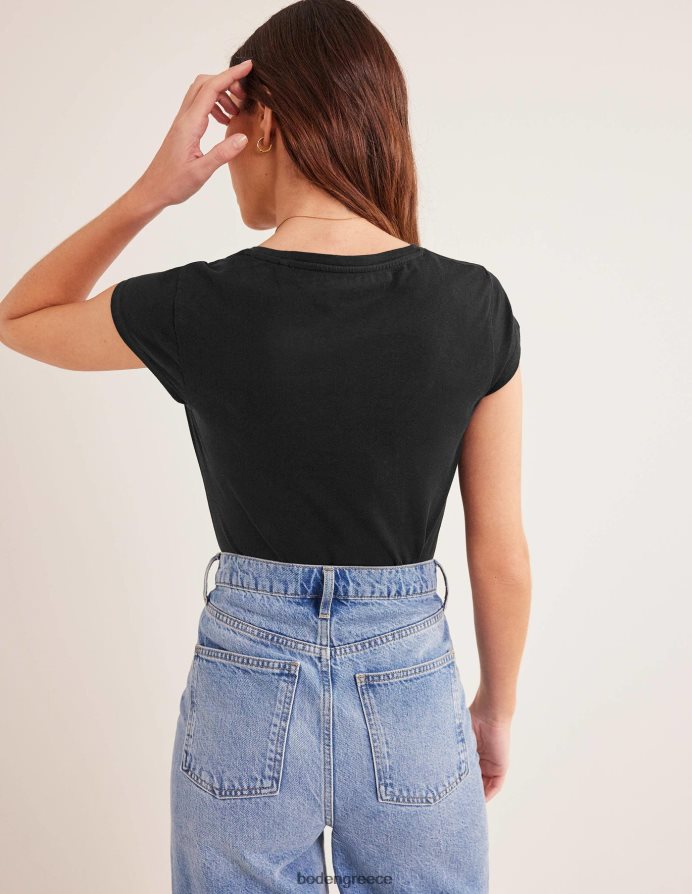 μαύρος είδη ένδυσης T-shirt με λαιμόκοψη από καθαρό βαμβάκι Boden γυναίκες 464PH81796