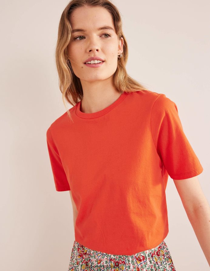 κόκκινο ποπ είδη ένδυσης T-shirt με λαιμόκοψη από καθαρό βαμβάκι Boden γυναίκες 464PH81928