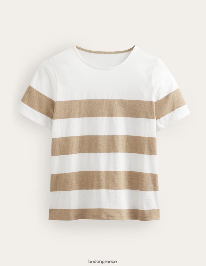 φαρδιά λωρίδα από ελεφαντόδοντο/καμήλα είδη ένδυσης bea κοντομάνικο βρετονικό Boden γυναίκες 464PH82574