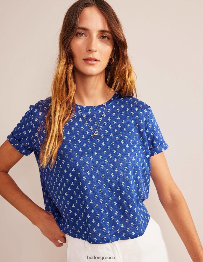 blue wave & tulip blush είδη ένδυσης εμπριμέ λινό μπλουζάκι Boden γυναίκες 464PH81131