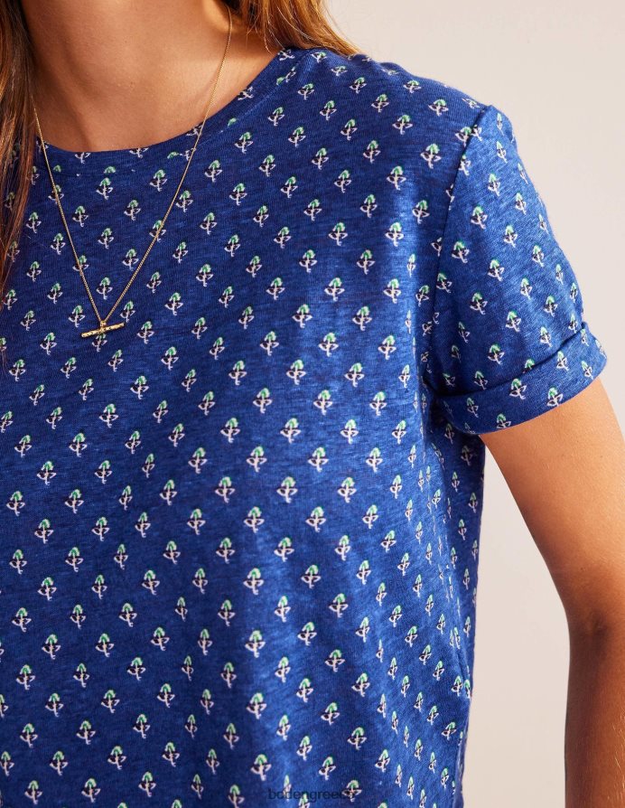 blue wave & tulip blush είδη ένδυσης εμπριμέ λινό μπλουζάκι Boden γυναίκες 464PH81131