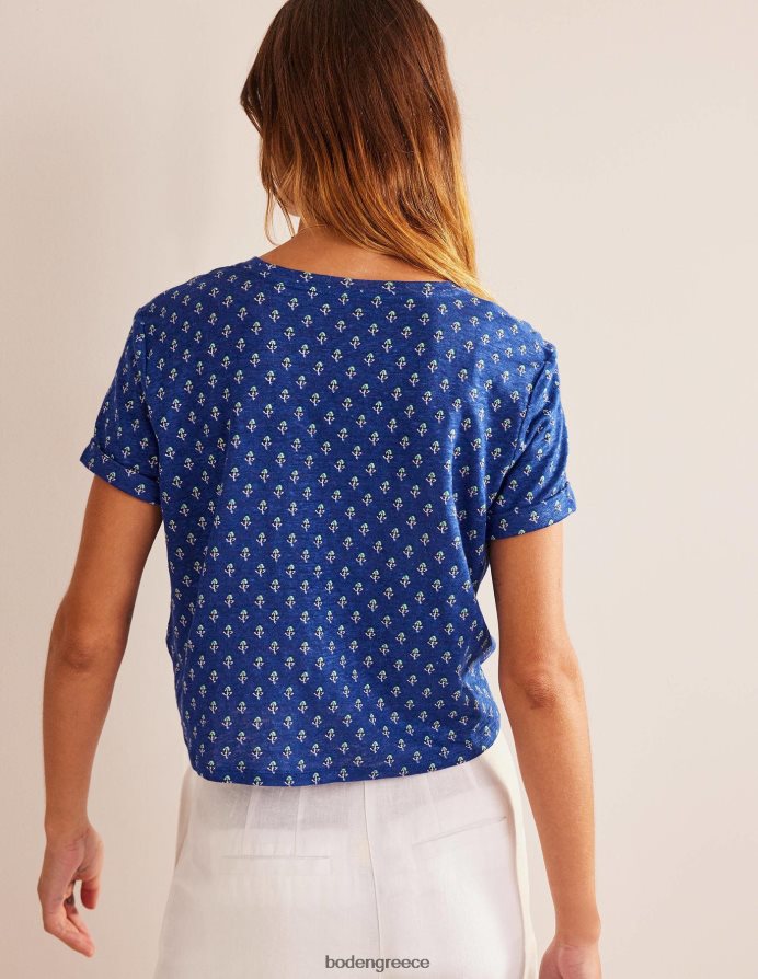 blue wave & tulip blush είδη ένδυσης εμπριμέ λινό μπλουζάκι Boden γυναίκες 464PH81131