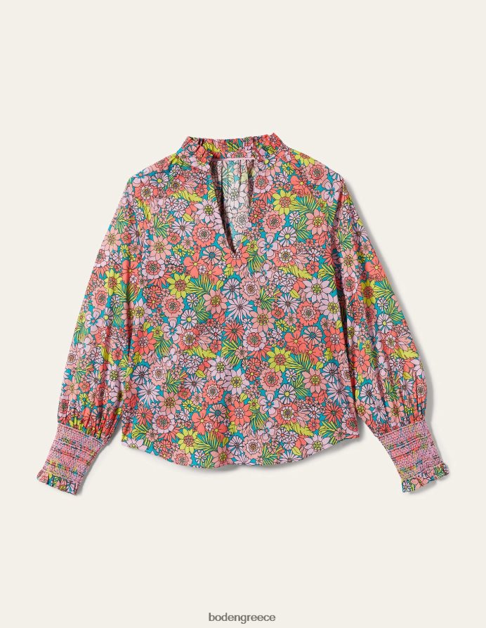 bonbon pink & ανθισμένος κήπος είδη ένδυσης μπλούζα με εμπριμέ μανσέτα Boden γυναίκες 464PH81991