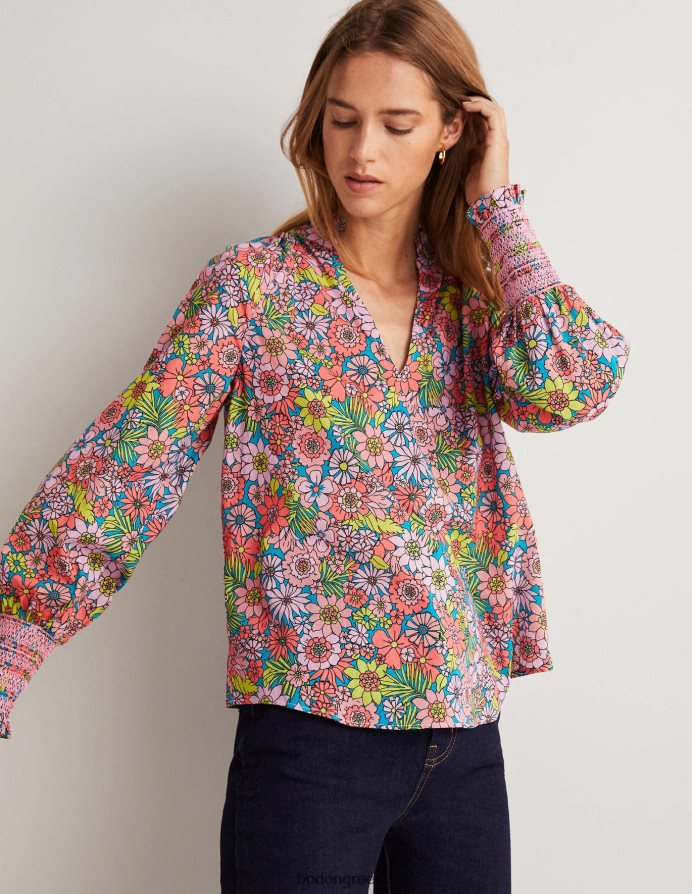 bonbon pink & ανθισμένος κήπος είδη ένδυσης μπλούζα με εμπριμέ μανσέτα Boden γυναίκες 464PH81991