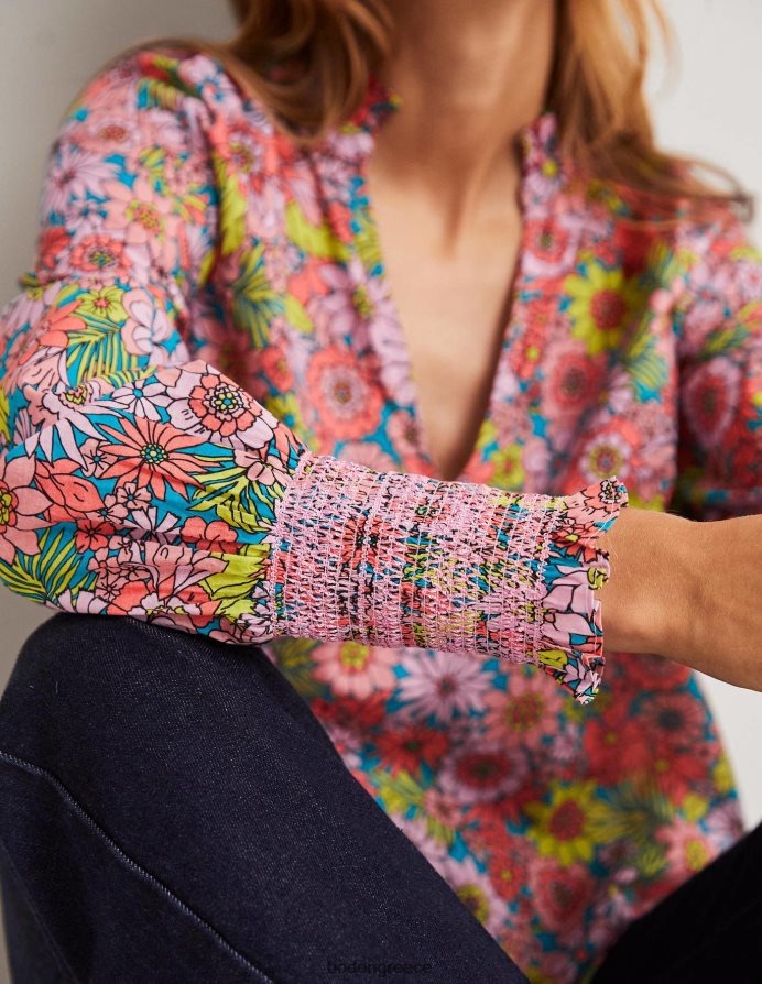 bonbon pink & ανθισμένος κήπος είδη ένδυσης μπλούζα με εμπριμέ μανσέτα Boden γυναίκες 464PH81991