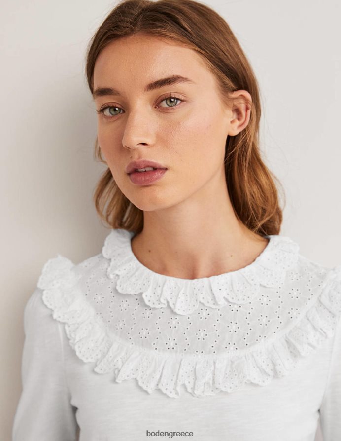 άσπρο είδη ένδυσης broderie yoke frill top Boden γυναίκες 464PH82174