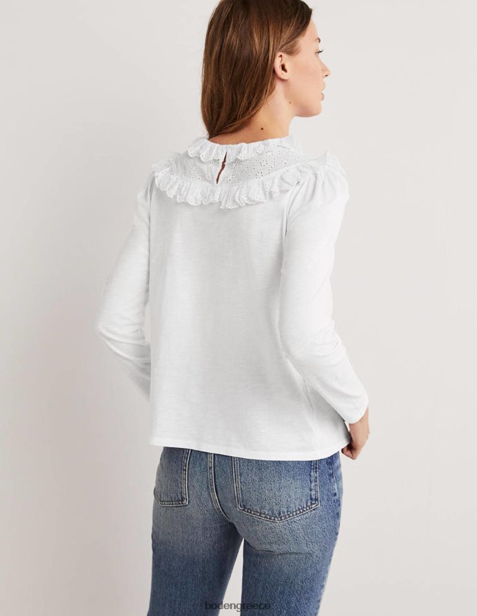 άσπρο είδη ένδυσης broderie yoke frill top Boden γυναίκες 464PH82174
