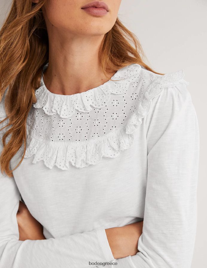 άσπρο είδη ένδυσης broderie yoke frill top Boden γυναίκες 464PH82174