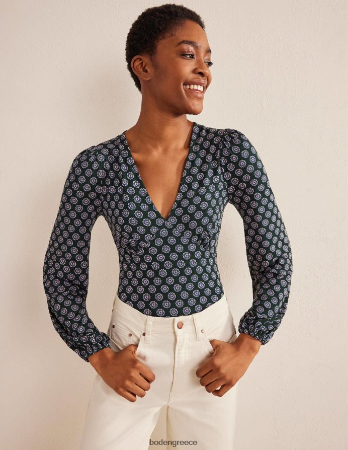 chatsworth green & sunflower είδη ένδυσης Τοπ με λαιμόκοψη v Boden γυναίκες 464PH81525