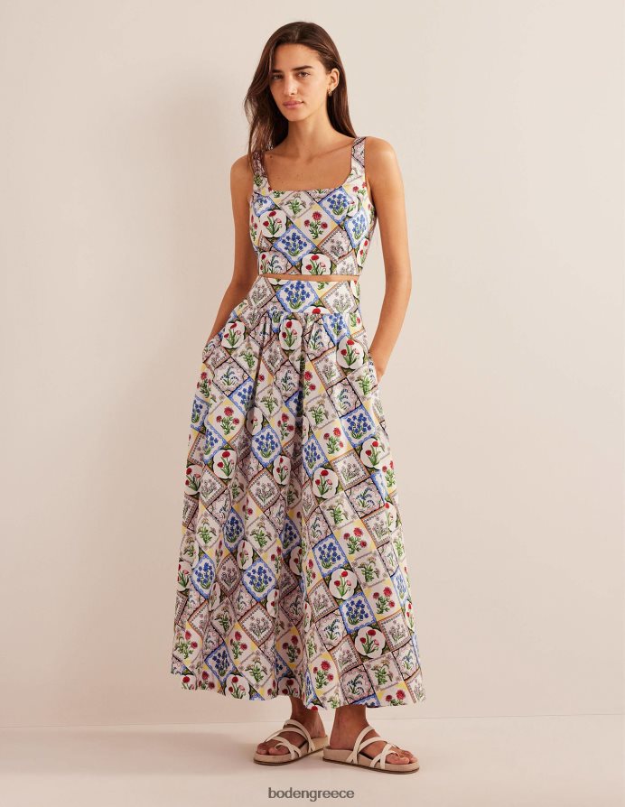 ελεφαντόδοντο & άγριο μπλε κουδούνι είδη ένδυσης τετράγωνο λαιμό cropped co ord top Boden γυναίκες 464PH82528