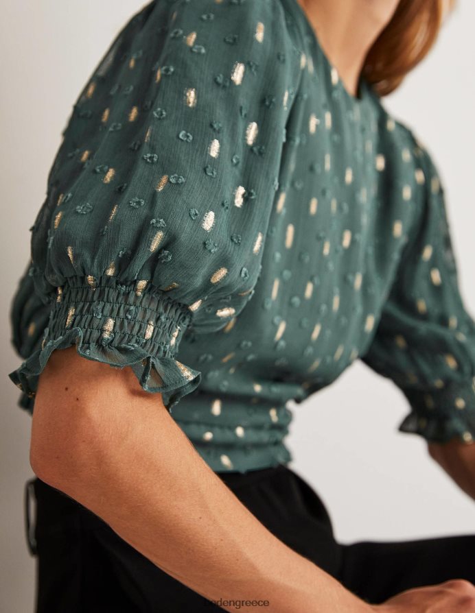 βαθύ δάσος και χρυσό κλιπ είδη ένδυσης cropped μεταλλικό smocked top Boden γυναίκες 464PH81888