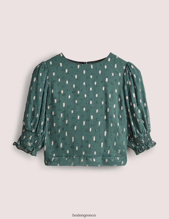 βαθύ δάσος και χρυσό κλιπ είδη ένδυσης cropped μεταλλικό smocked top Boden γυναίκες 464PH81888