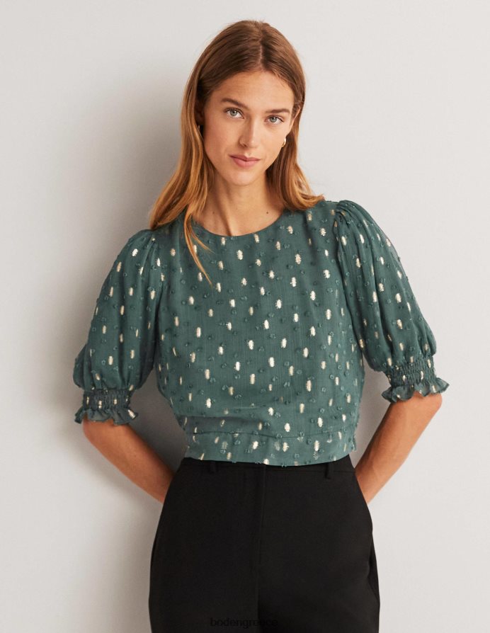 βαθύ δάσος και χρυσό κλιπ είδη ένδυσης cropped μεταλλικό smocked top Boden γυναίκες 464PH81888