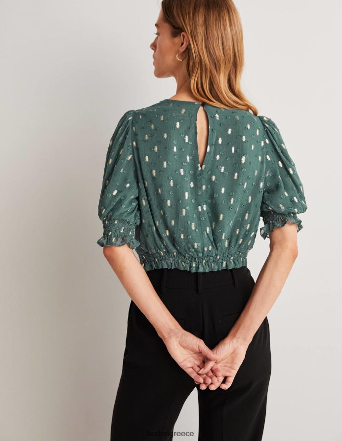 βαθύ δάσος και χρυσό κλιπ είδη ένδυσης cropped μεταλλικό smocked top Boden γυναίκες 464PH81888