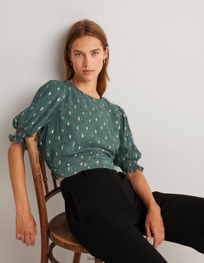 βαθύ δάσος και χρυσό κλιπ είδη ένδυσης cropped μεταλλικό smocked top Boden γυναίκες 464PH81888