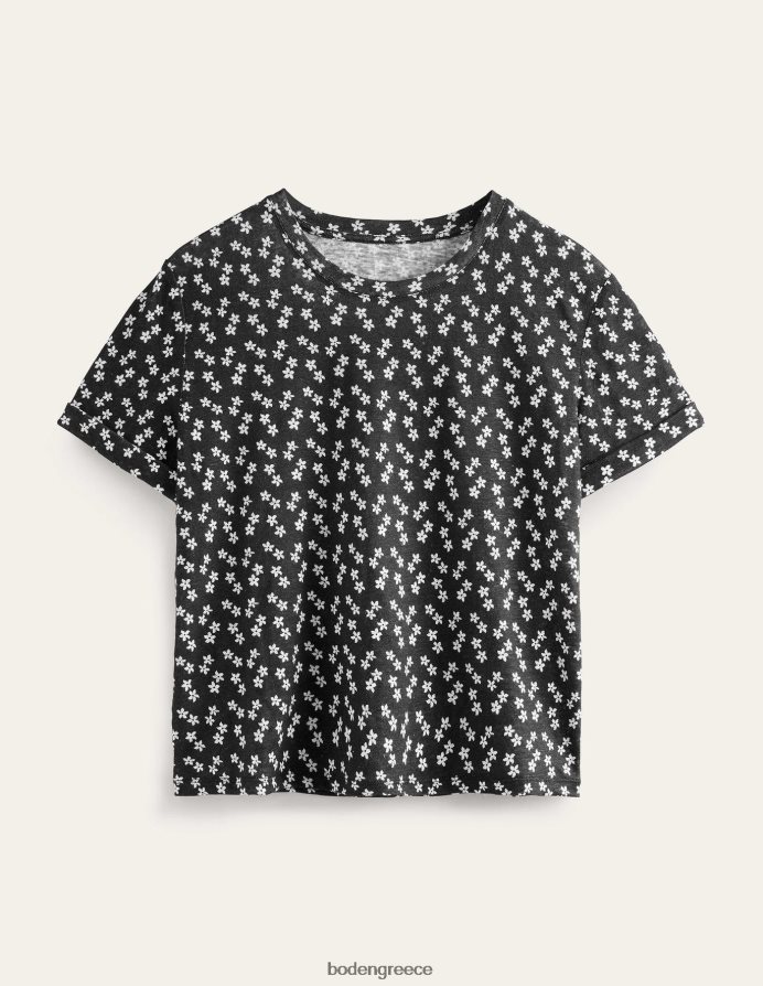 μαύρο & σε απόσταση ditsy είδη ένδυσης εμπριμέ λινό μπλουζάκι Boden γυναίκες 464PH81104