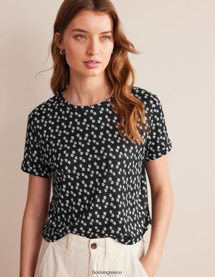 μαύρο & σε απόσταση ditsy είδη ένδυσης εμπριμέ λινό μπλουζάκι Boden γυναίκες 464PH81104