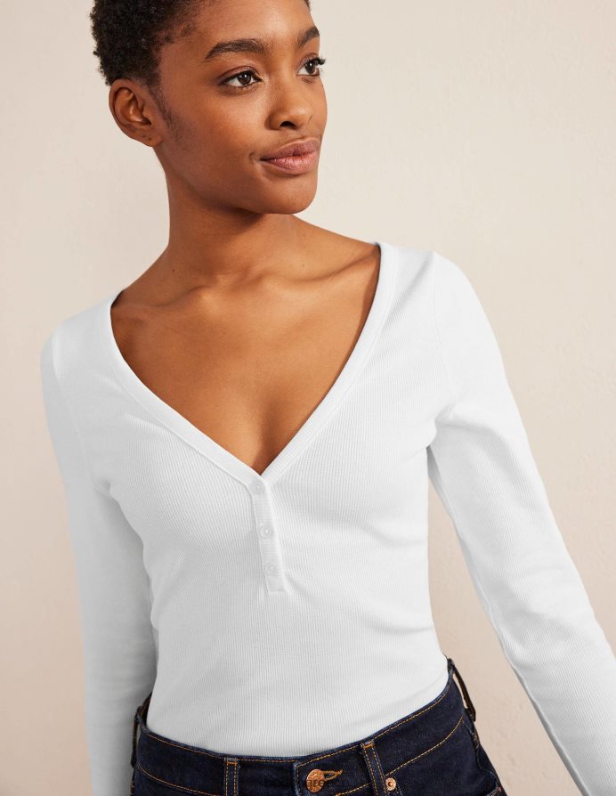 άσπρο είδη ένδυσης μπλούζα με ραβδώσεις henley Boden γυναίκες 464PH81668