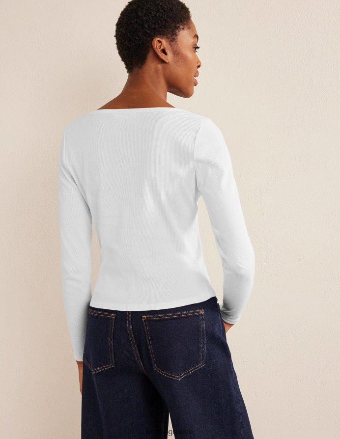 άσπρο είδη ένδυσης μπλούζα με ραβδώσεις henley Boden γυναίκες 464PH81668