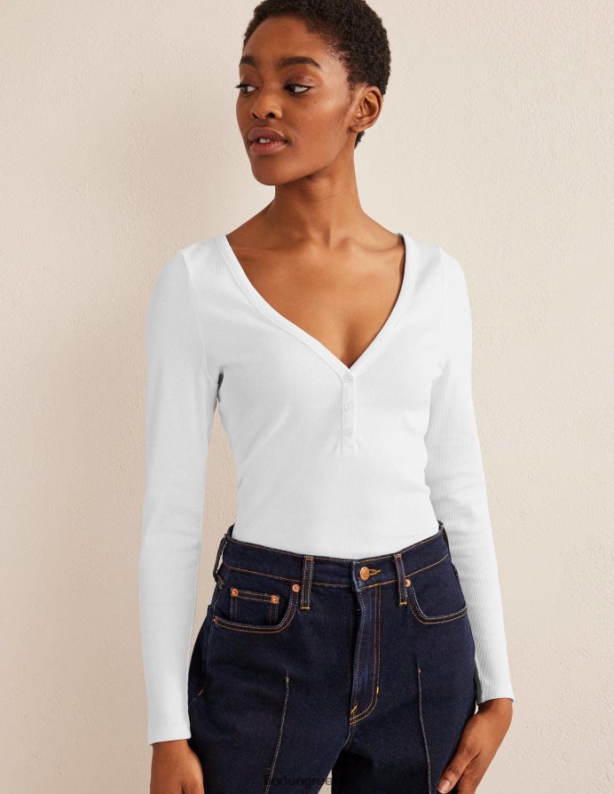 άσπρο είδη ένδυσης μπλούζα με ραβδώσεις henley Boden γυναίκες 464PH81668