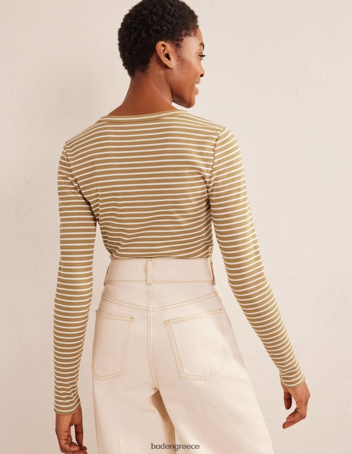 λωρίδα καμήλας/ιβουάρ είδη ένδυσης ρίγες με ραβδώσεις εφαρμοστό henley Boden γυναίκες 464PH81777