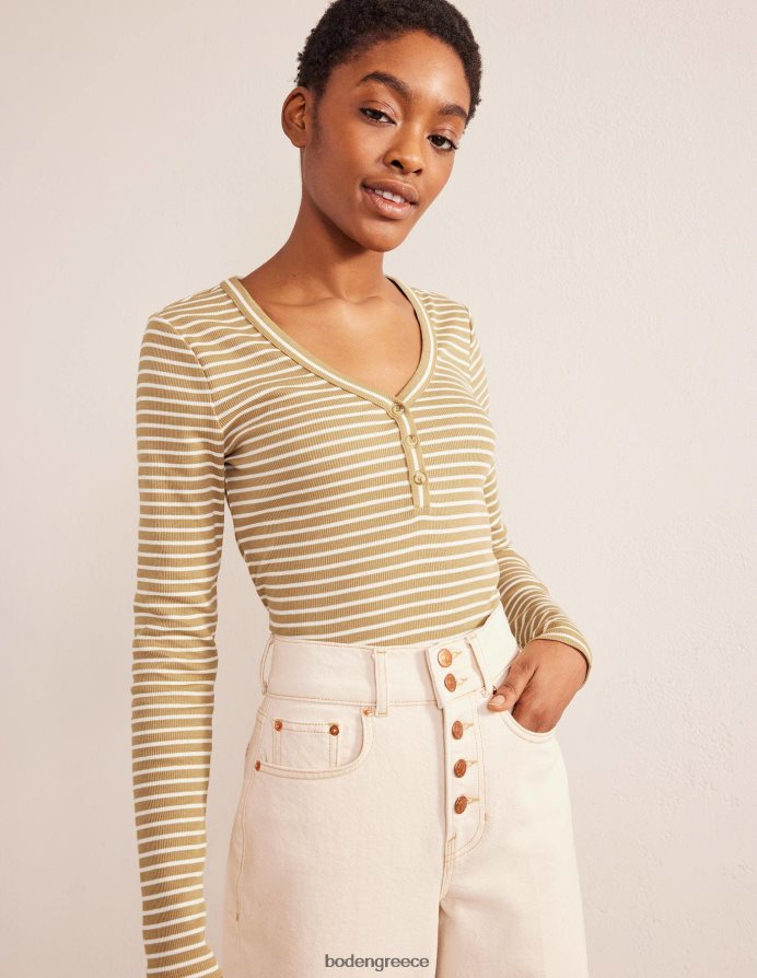 λωρίδα καμήλας/ιβουάρ είδη ένδυσης ρίγες με ραβδώσεις εφαρμοστό henley Boden γυναίκες 464PH81777