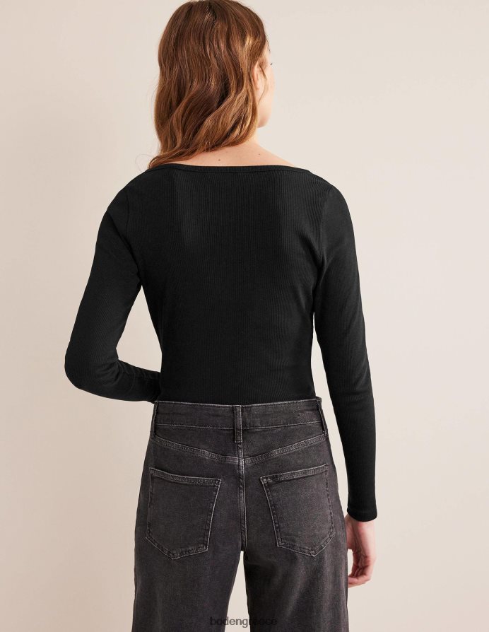 μαύρος είδη ένδυσης μπλούζα με ραβδώσεις henley Boden γυναίκες 464PH81827