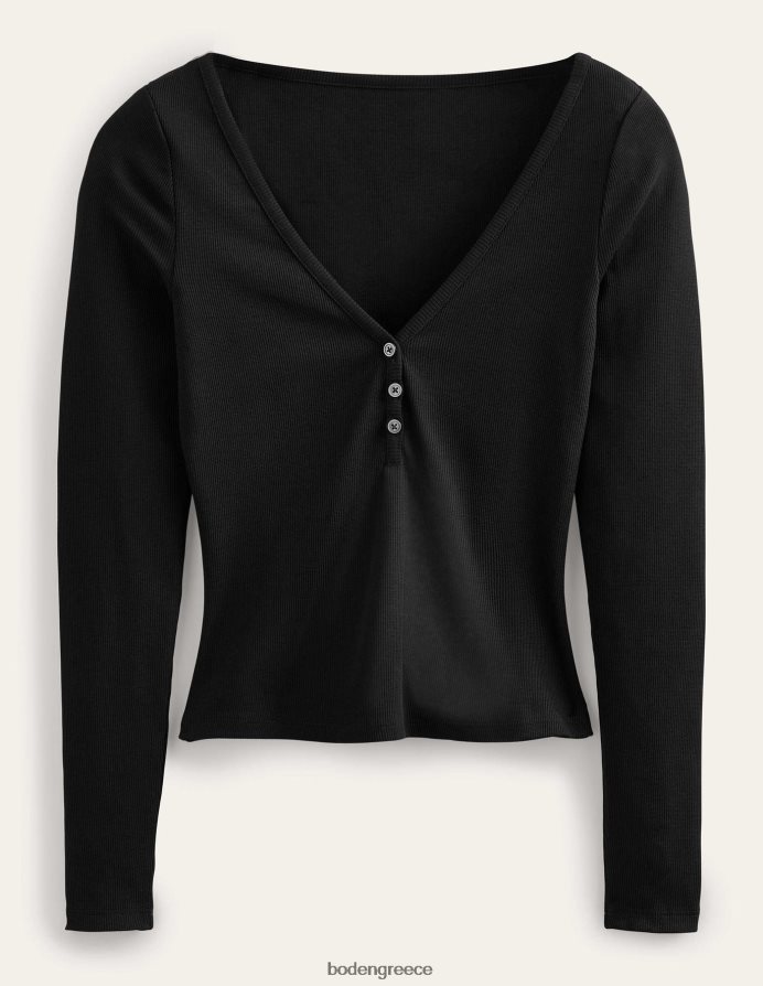 μαύρος είδη ένδυσης μπλούζα με ραβδώσεις henley Boden γυναίκες 464PH81827