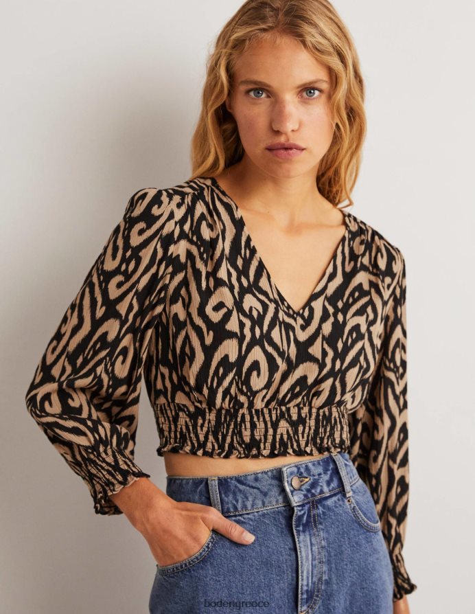 μαύρο & ikat είδη ένδυσης χάριτος τσαλακωμένος κορυφαίος Boden γυναίκες 464PH82002