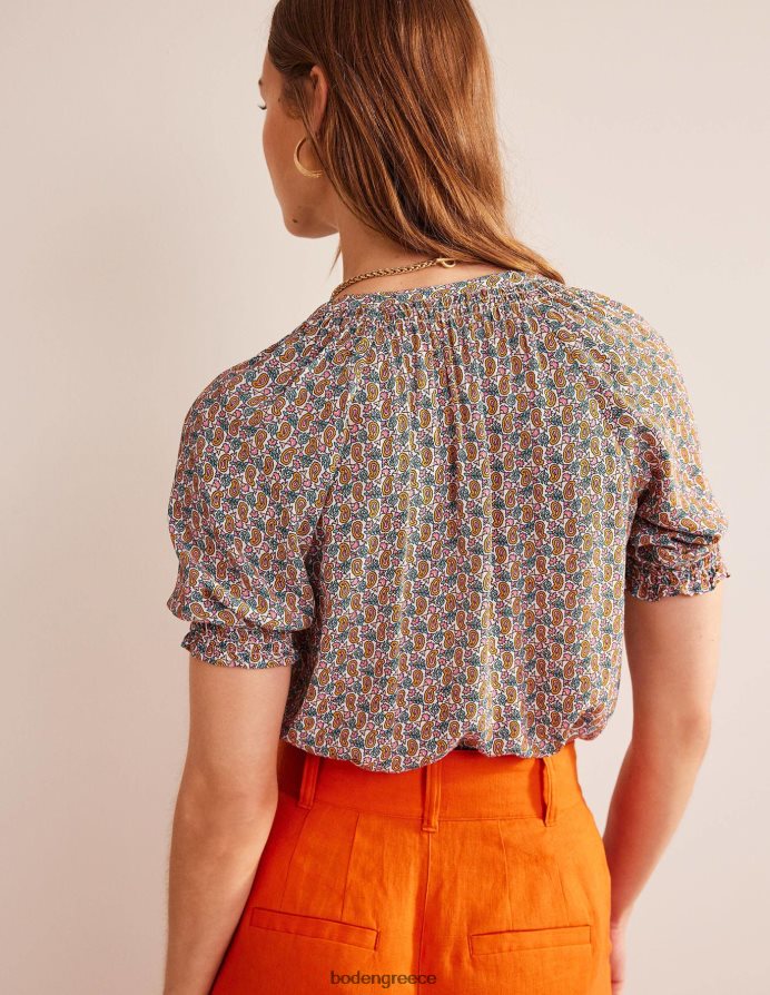 άνθη δαμασκηνιάς & στέλεχος paisley είδη ένδυσης κοντομάνικο τοπ με λαιμόκοψη Boden γυναίκες 464PH8102