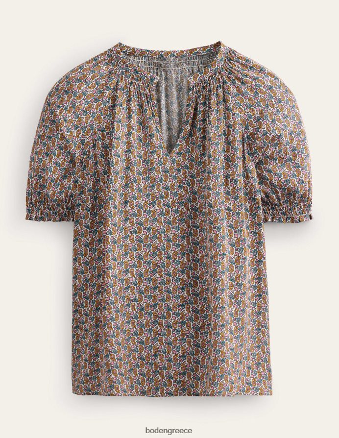 άνθη δαμασκηνιάς & στέλεχος paisley είδη ένδυσης κοντομάνικο τοπ με λαιμόκοψη Boden γυναίκες 464PH8102
