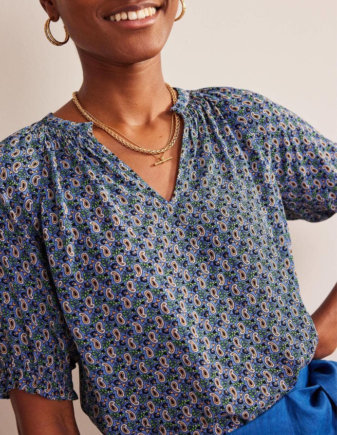 μίσχο μπλε & paisley είδη ένδυσης κοντομάνικο τοπ με λαιμόκοψη Boden γυναίκες 464PH8114