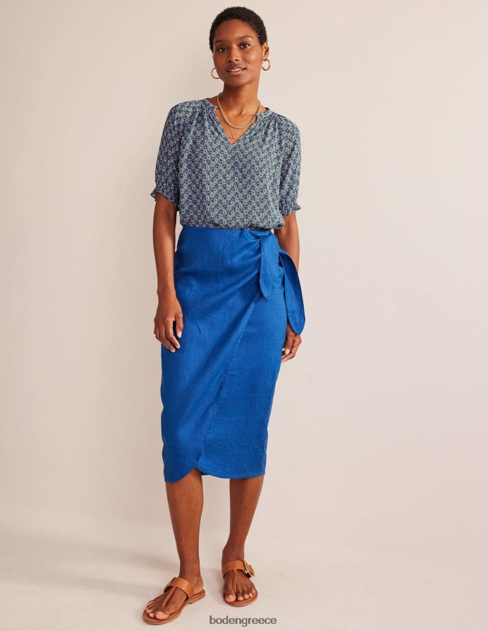 μίσχο μπλε & paisley είδη ένδυσης κοντομάνικο τοπ με λαιμόκοψη Boden γυναίκες 464PH8114