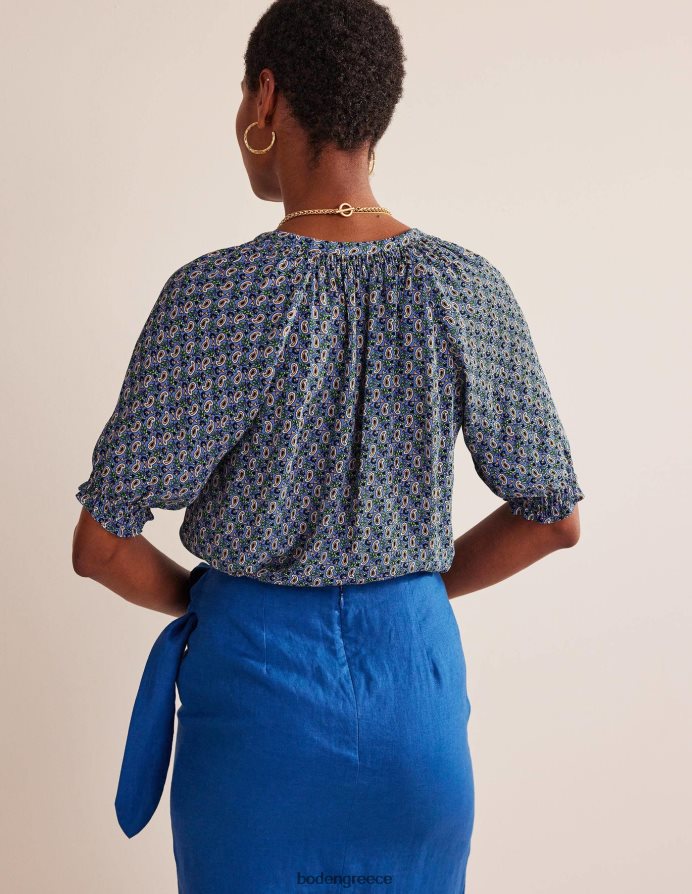 μίσχο μπλε & paisley είδη ένδυσης κοντομάνικο τοπ με λαιμόκοψη Boden γυναίκες 464PH8114