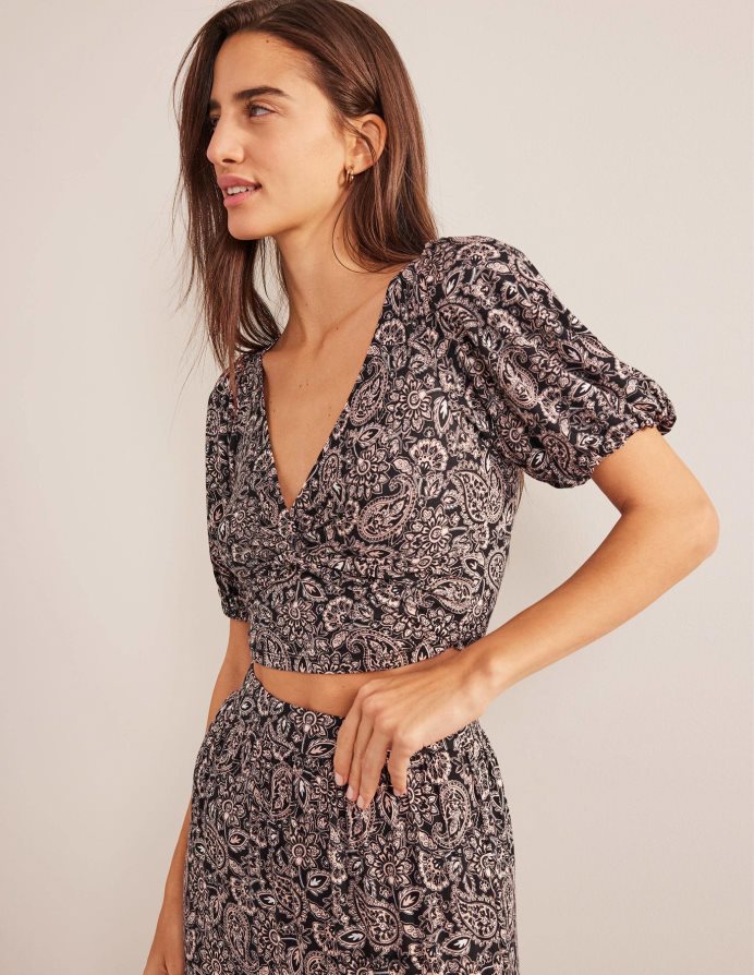 βεράντα μαύρο & paisley είδη ένδυσης cropped twist λεπτομέρεια επάνω Boden γυναίκες 464PH81875