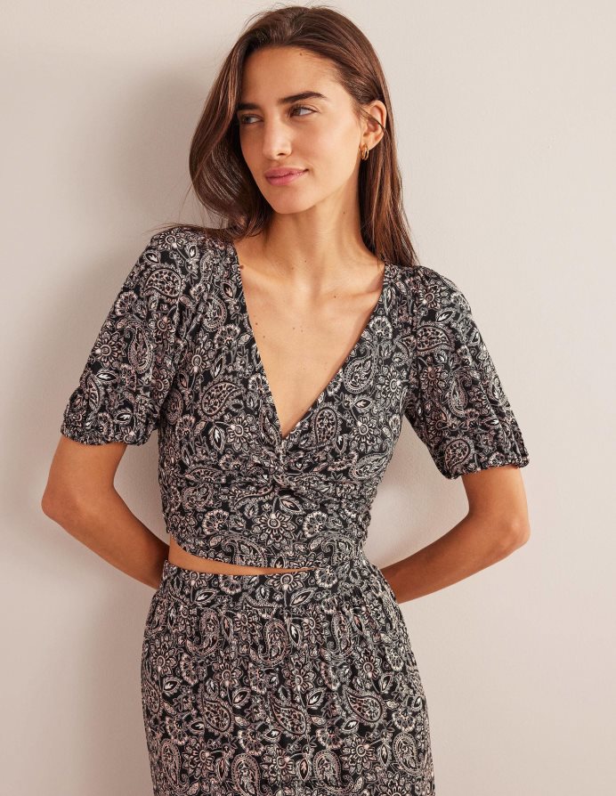 βεράντα μαύρο & paisley είδη ένδυσης cropped twist λεπτομέρεια επάνω Boden γυναίκες 464PH81875
