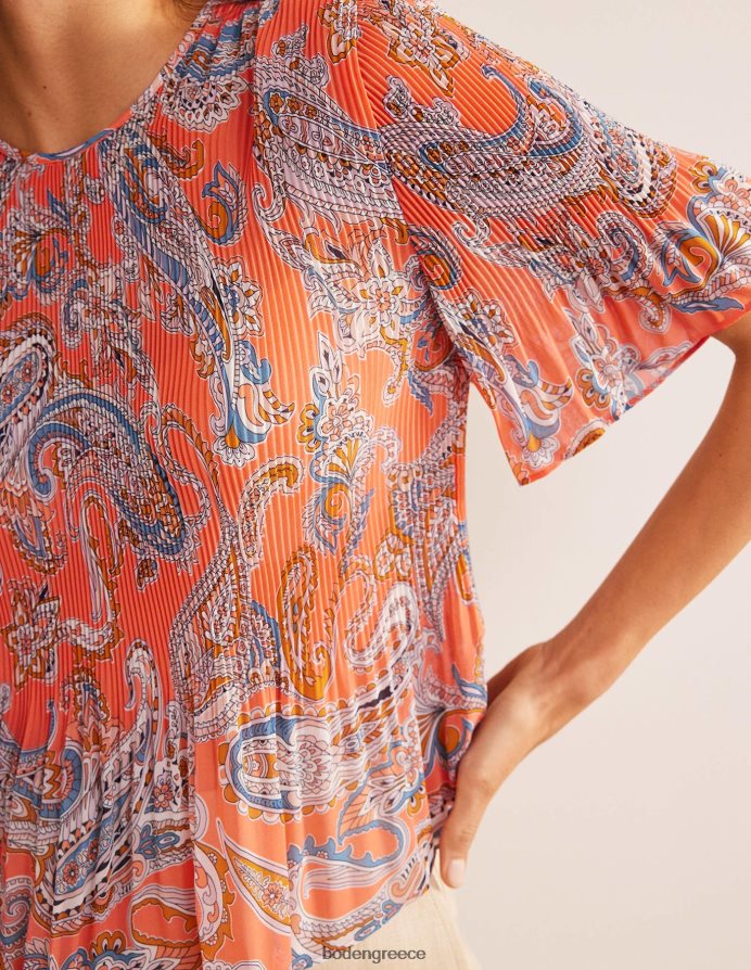 ζελέ πορτοκαλιού & paradise pop είδη ένδυσης Πλισέ μπλουζάκι με φτερούγισμα Boden γυναίκες 464PH8100