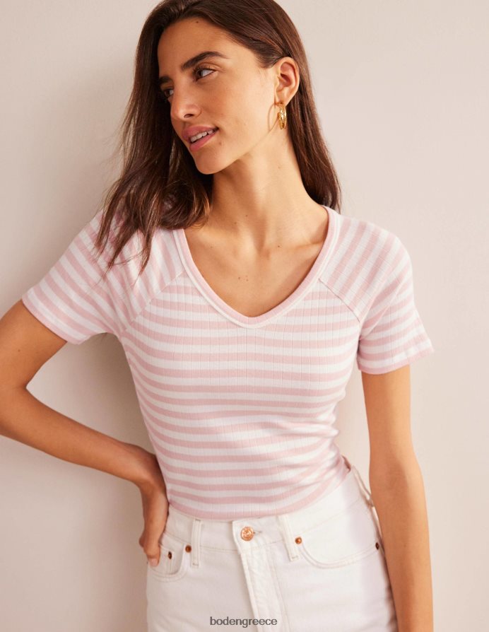 ρίγα από δέρμα ελεφαντόδοντου και ροδάκινου είδη ένδυσης Αννα μπλουζάκι με rib v λαιμόκοψη Boden γυναίκες 464PH8195