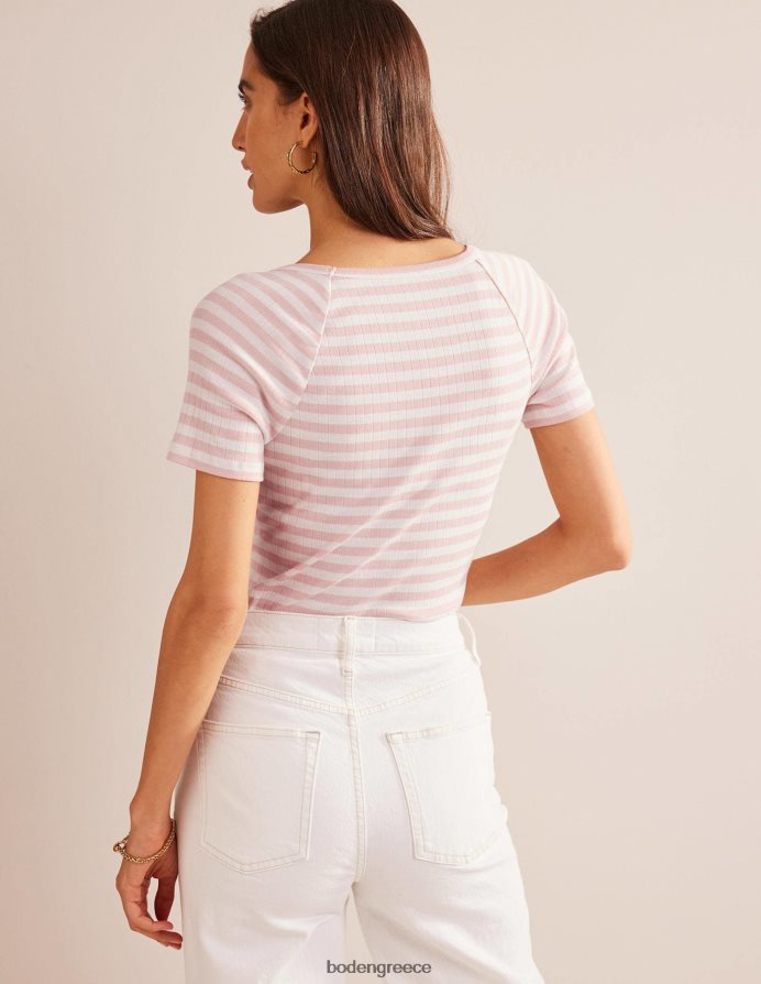 ρίγα από δέρμα ελεφαντόδοντου και ροδάκινου είδη ένδυσης Αννα μπλουζάκι με rib v λαιμόκοψη Boden γυναίκες 464PH8195