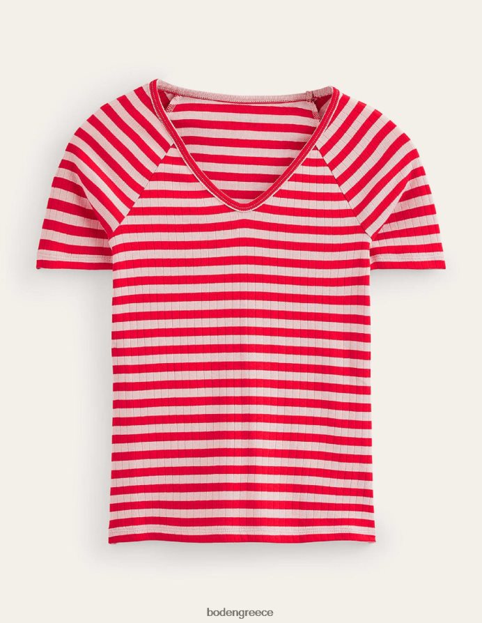 δέρμα ροδάκινου & λωρίδα καυτερής πιπεριάς είδη ένδυσης Αννα μπλουζάκι με rib v λαιμόκοψη Boden γυναίκες 464PH8196